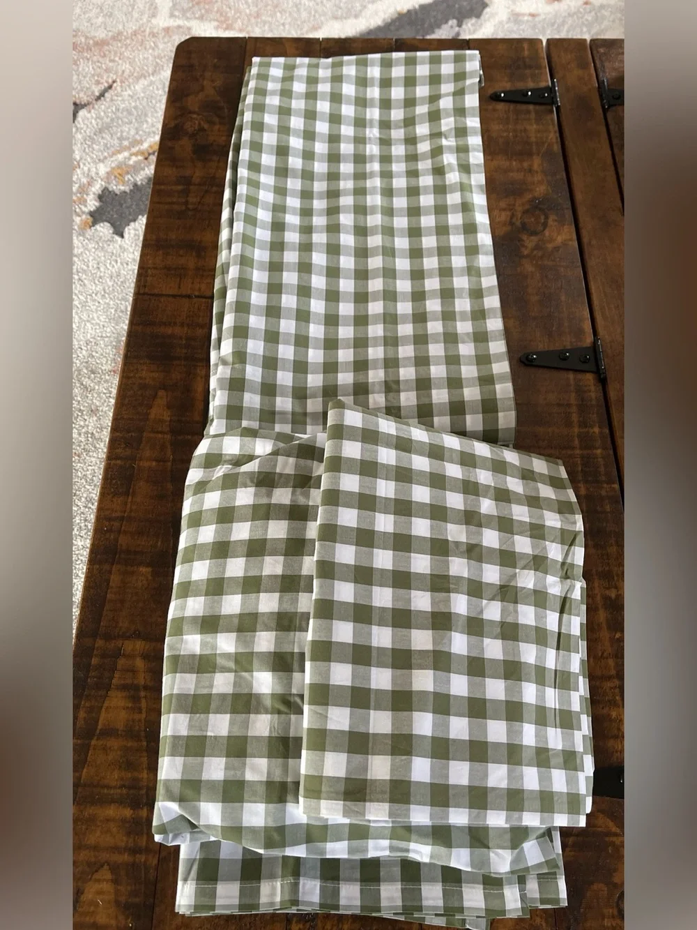 NWT Quince Organic Crisp Percale Gingham Sheet Set, Twin (Olive)